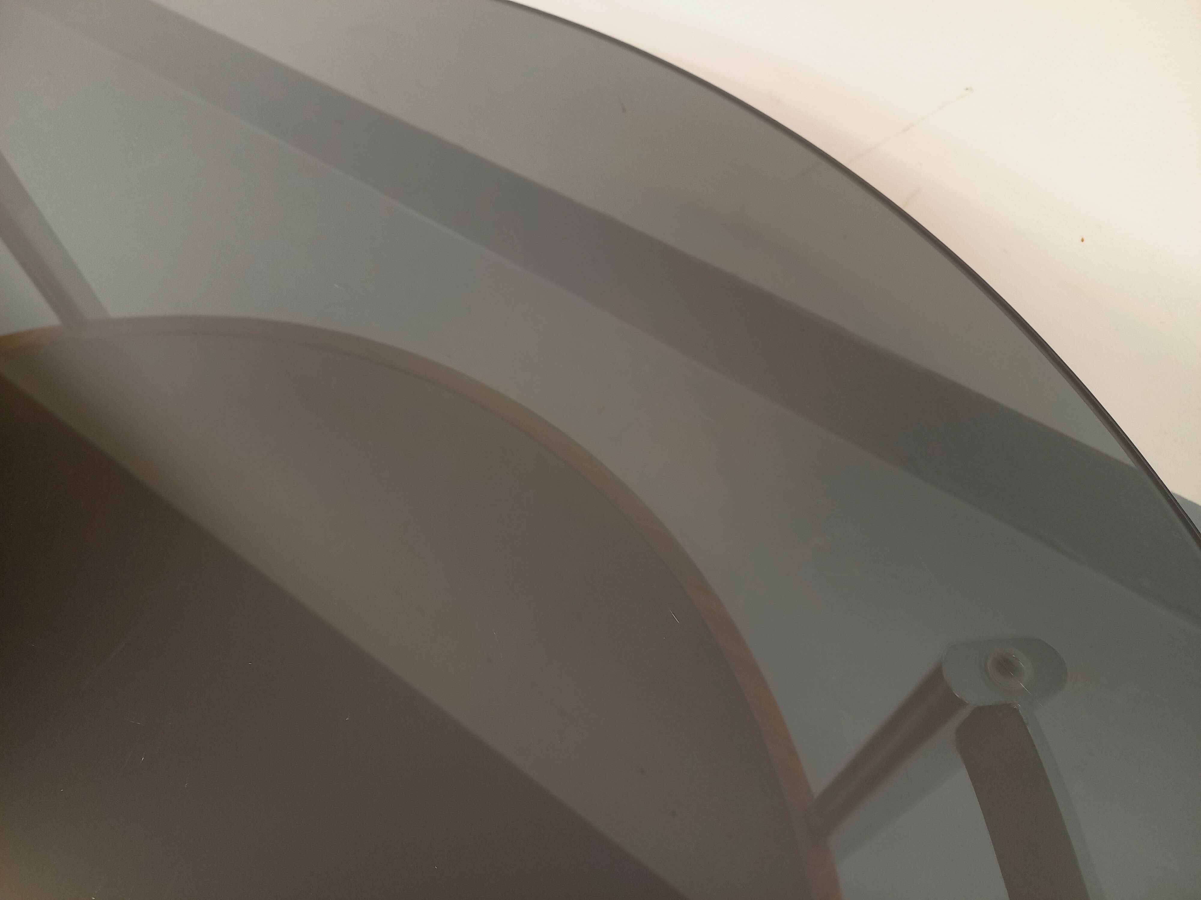 Vintage Italian round coffee table in rosewood, chrome metal, glass.