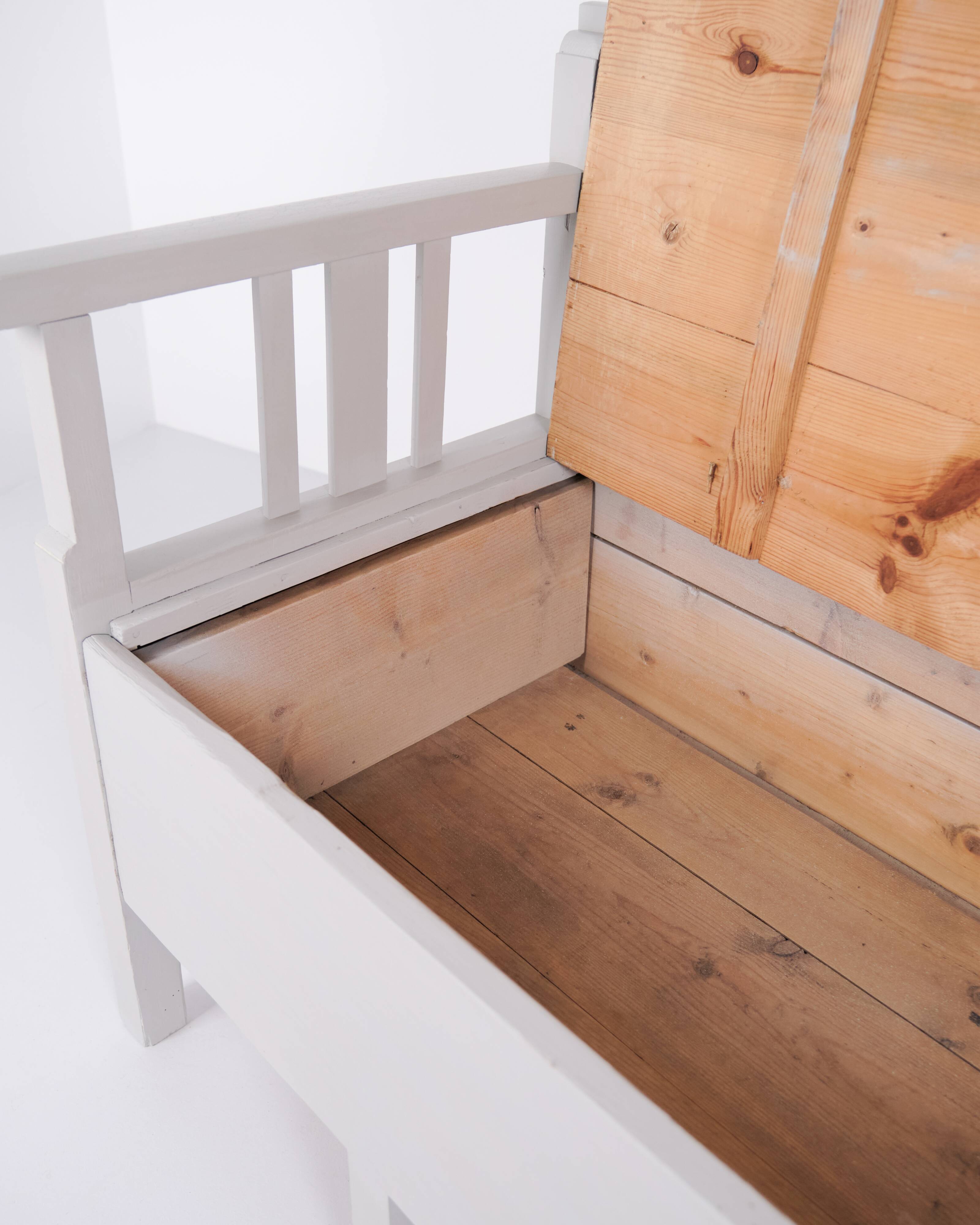 Antique storage bench – grey painted – pine wood – 1860s