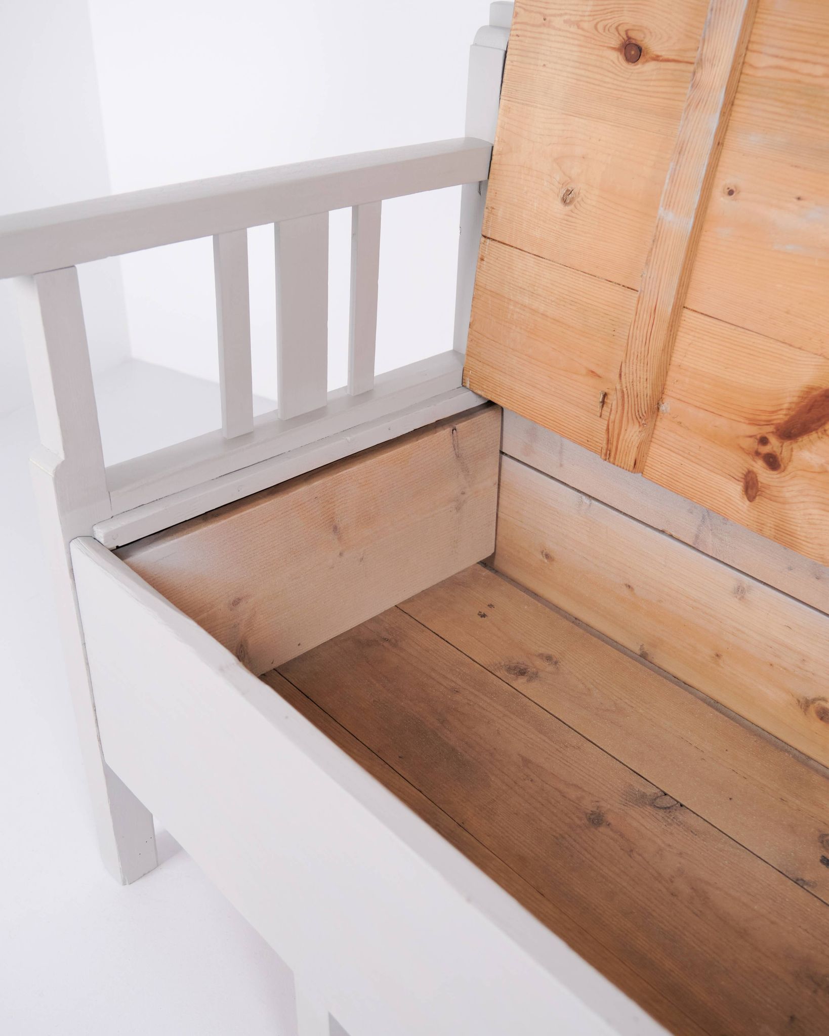 Antique storage bench – grey painted – pine wood – 1860s
