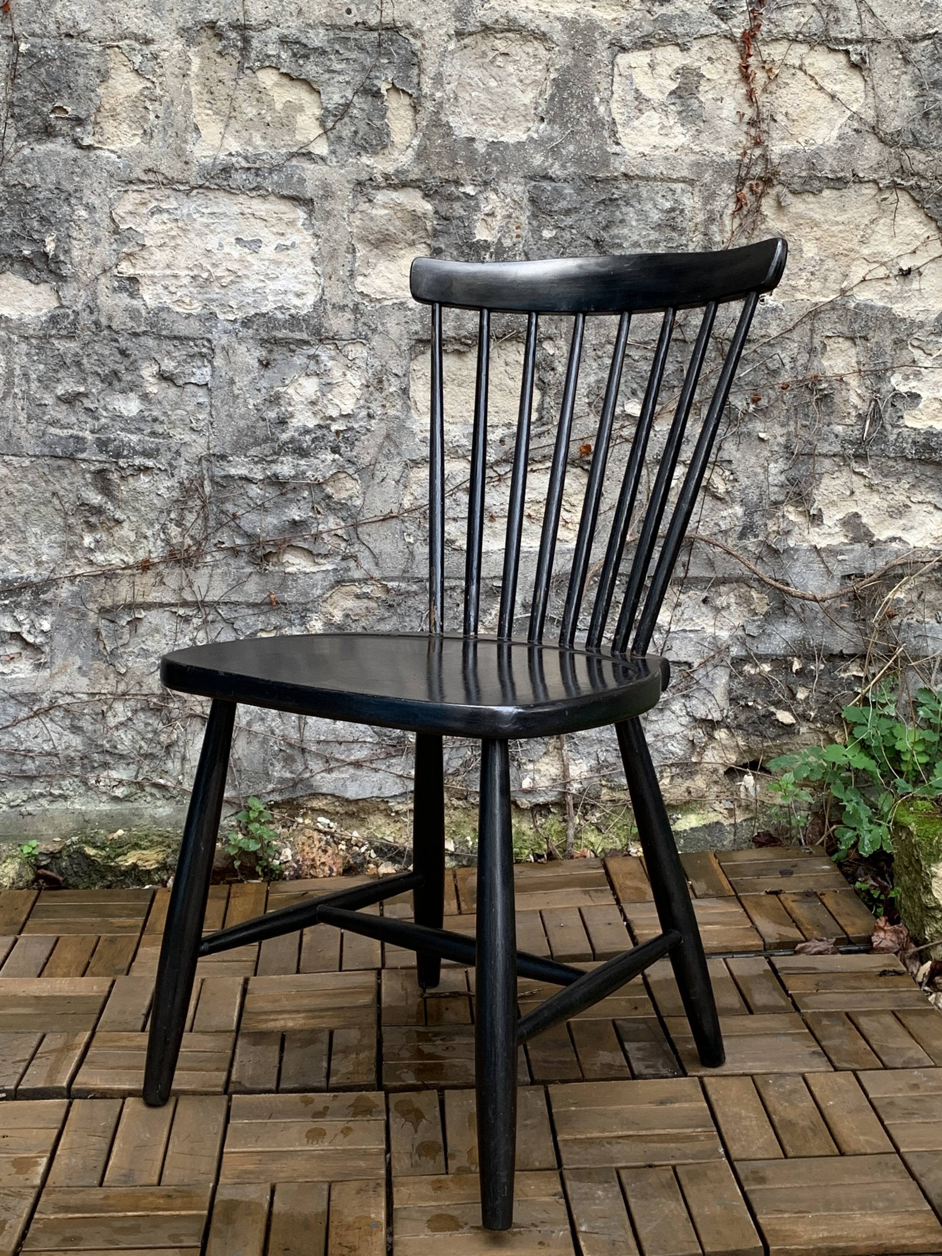 Chaise scandinave Sven Erik Fryklund pour HagaFors bois noirci 1950