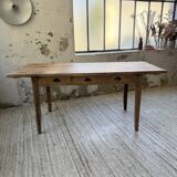 1950s pine and oak farmhouse table with multiple drawers