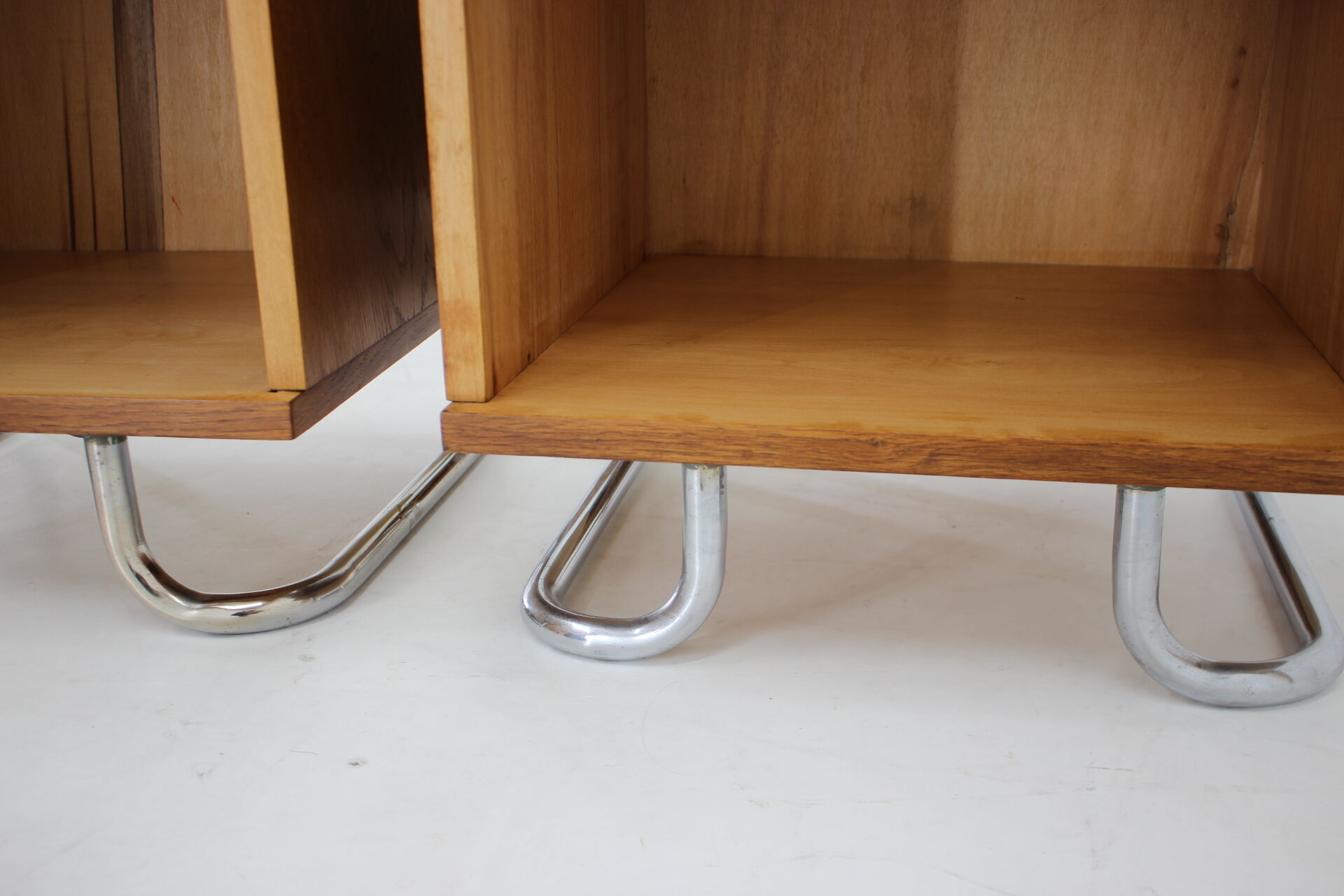 1950s Set of  Oak Bauhaus Mirror Cabinet and Bedside Tables, Czechoslovakia
