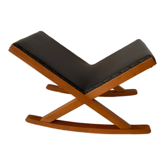 Wooden footrest and skaï 60s