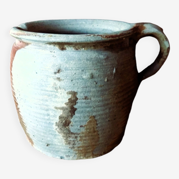 Pot antique de mijoteuse avec le rebord. Pot Confit. Pot en grès antique Français. Décoration de cuisine primitive