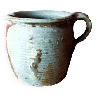 Antique Crock Pot with Lip. Confit Pot. French Antique Stoneware Pot. Primitive Kitchen Décor