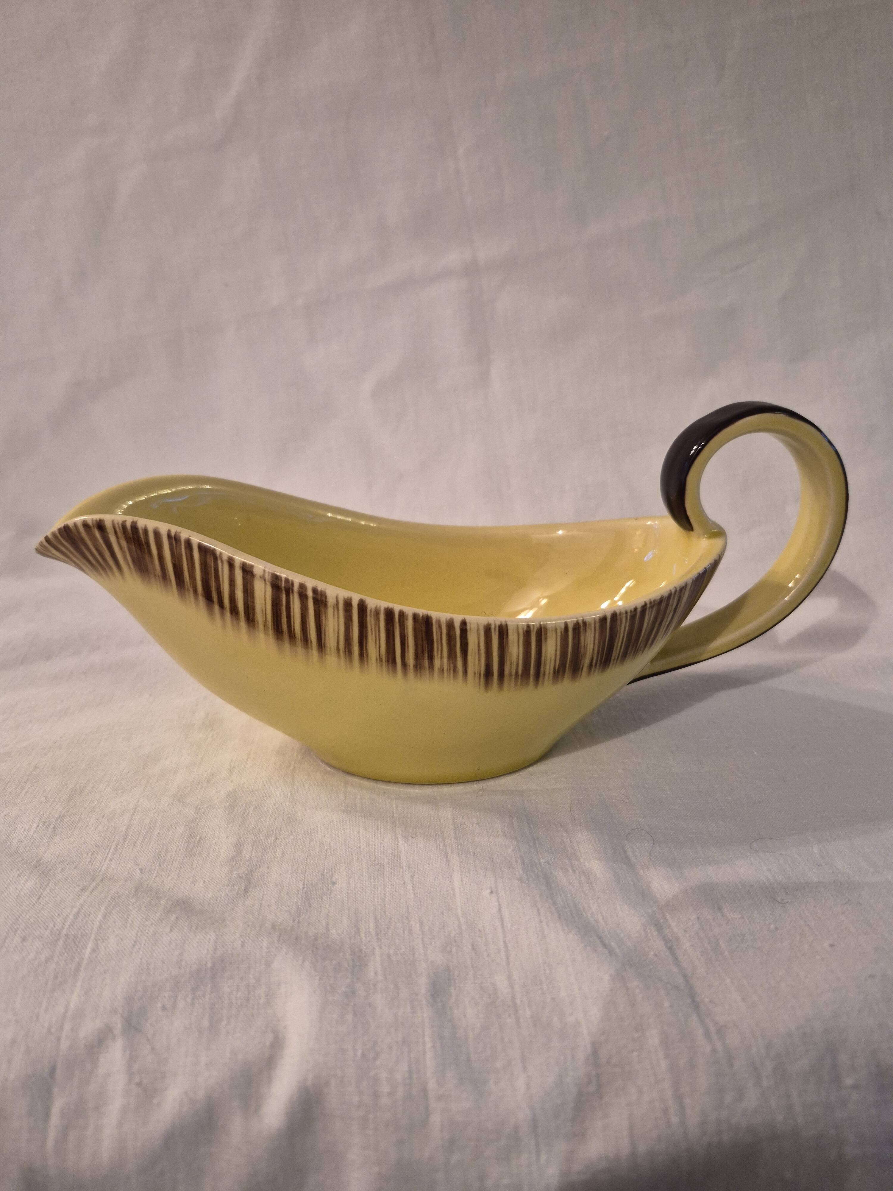 Saint Clément yellow and brown earthenware sauce boat A083