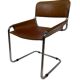 vintage dining room chair in cognac leather and chrome 1970s Italy