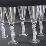 Set of 9 crystal flutes with Venus and Bacchus foot, Vannes and Bayel