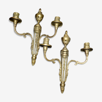 Paire d'appliques ou bougeoir en bronze style Louis XVI début XX ème 34cm