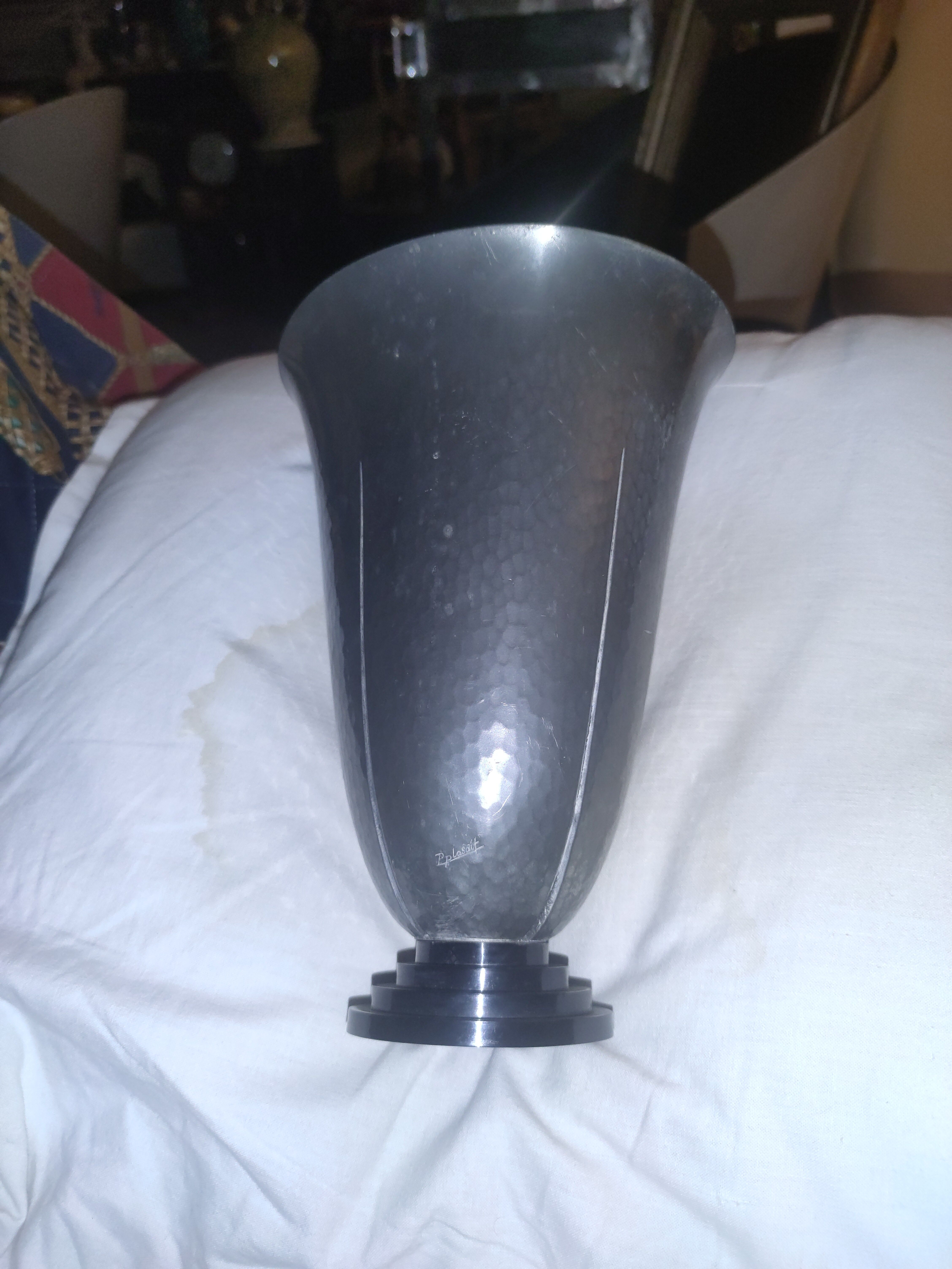 Hammered pewter vase, 1930, by Pierre Amédée Plasait