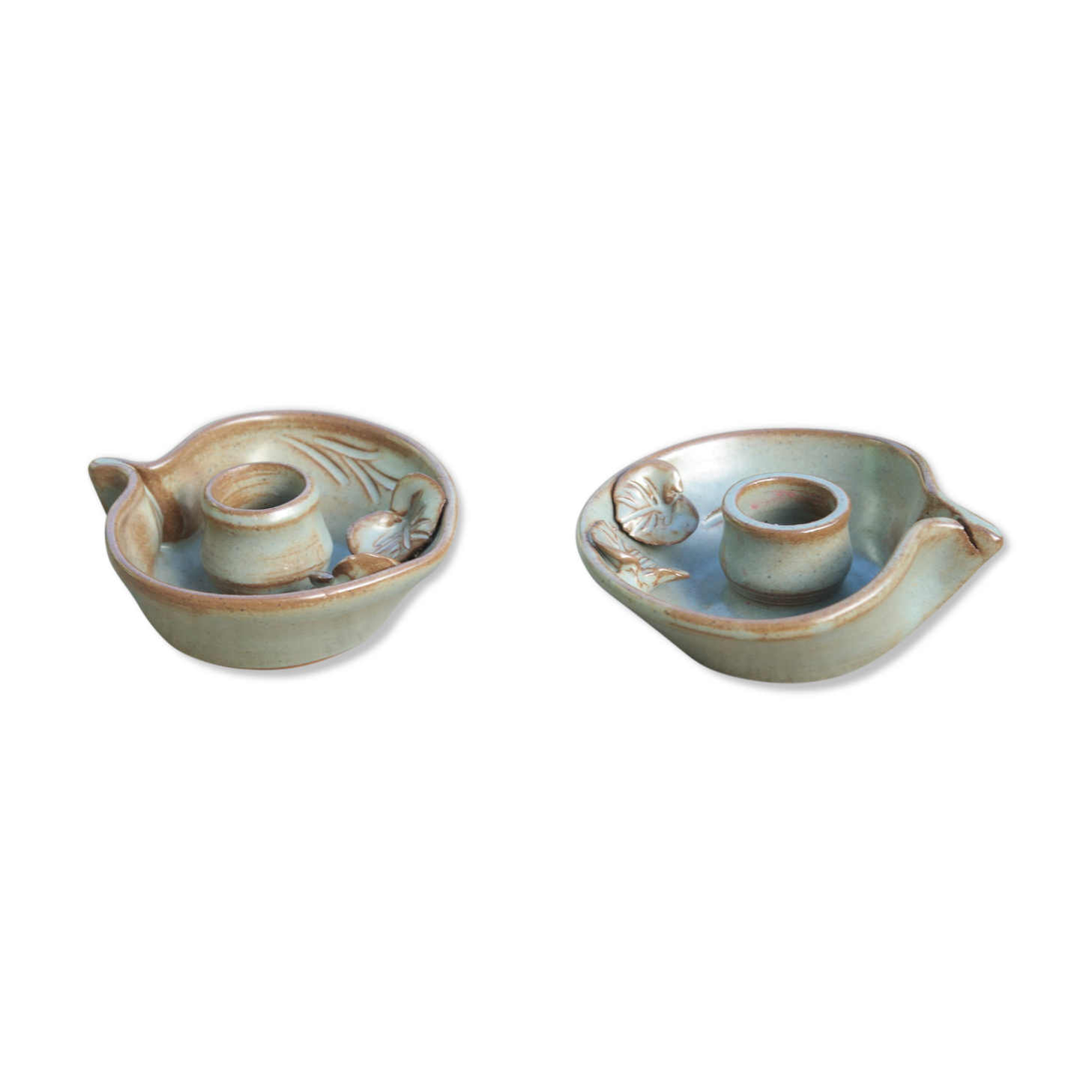 Pair of cellar rat candle holders in glazed sandstone