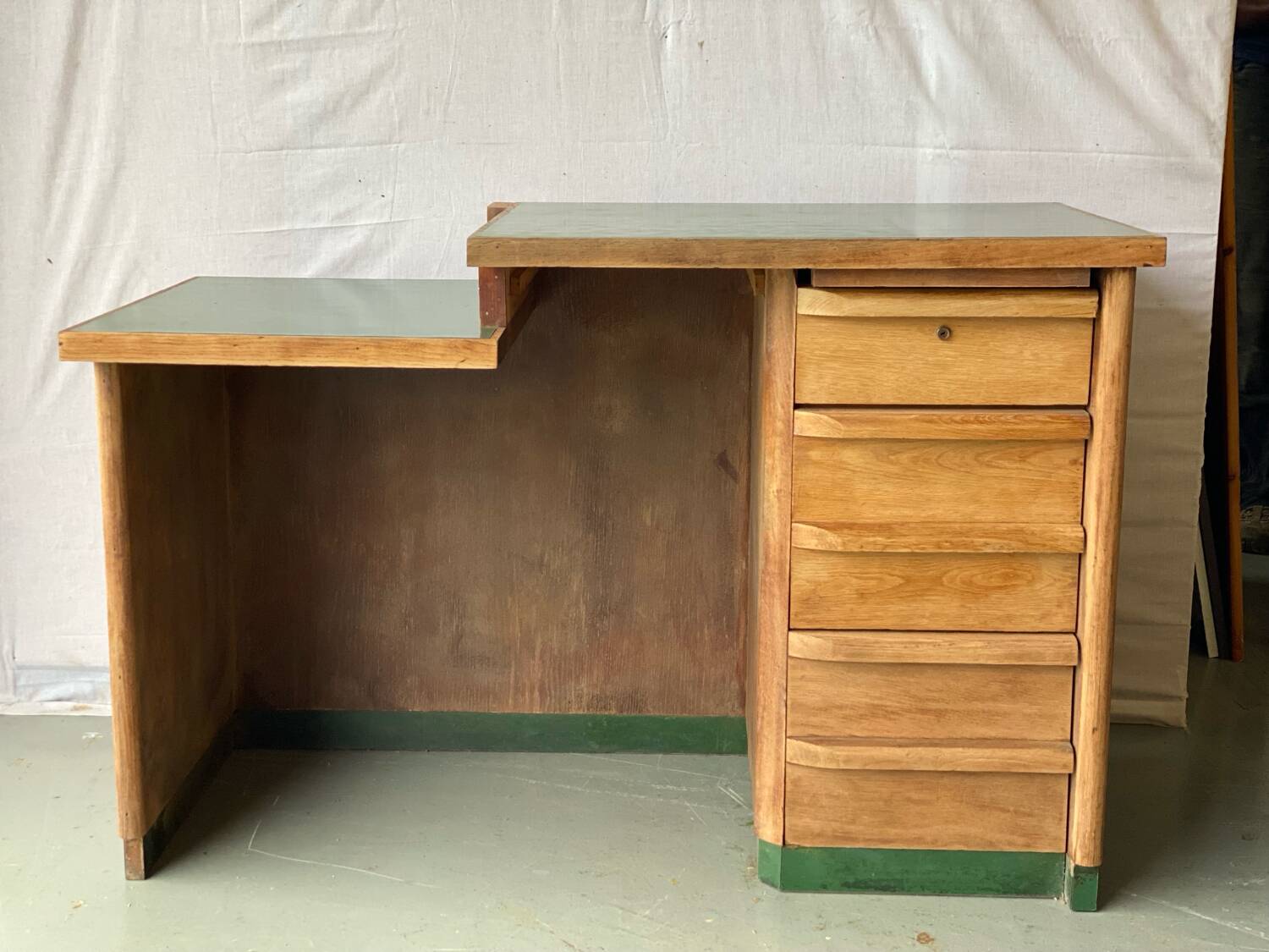 Vintage green Formica desk renovated in raw wood