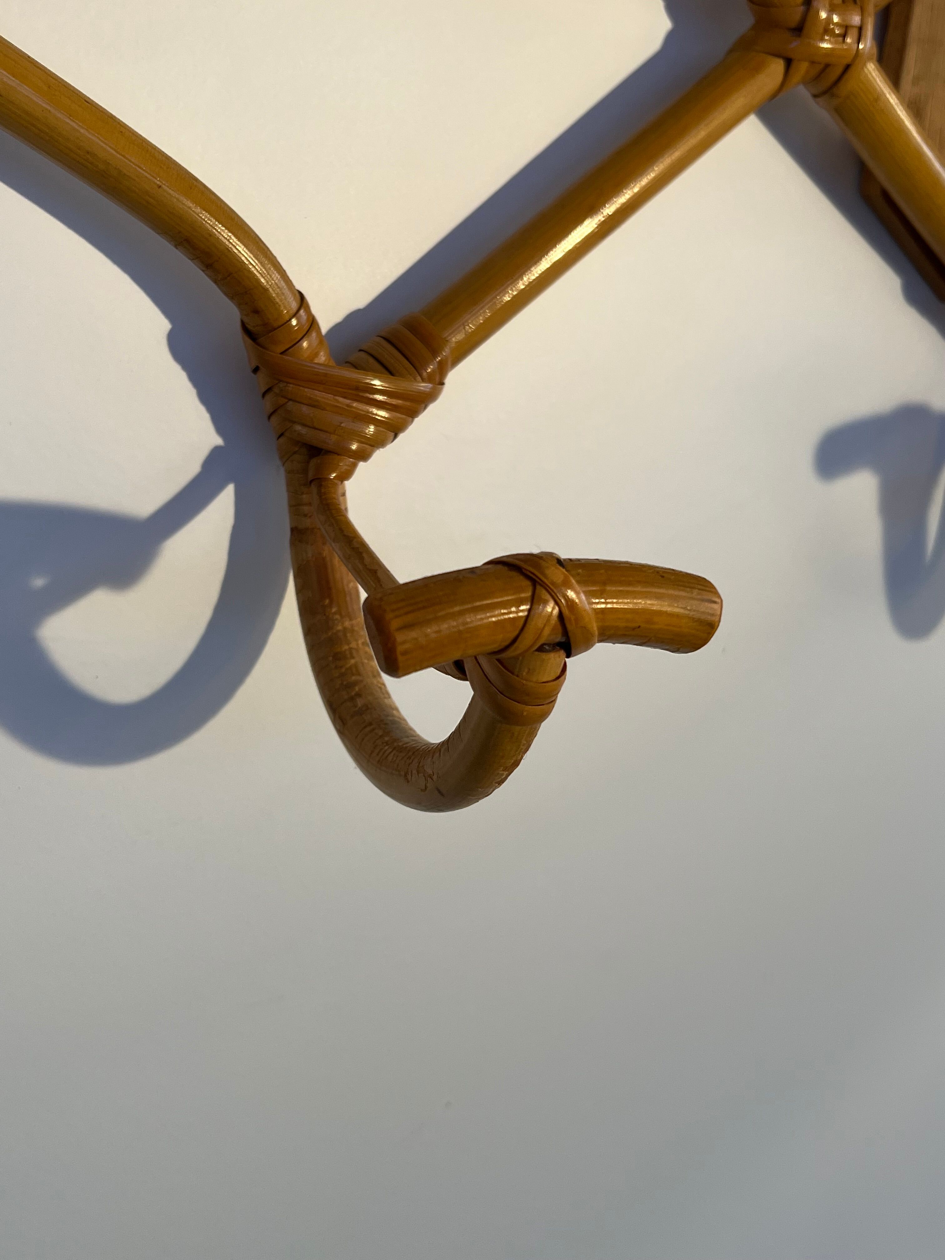 Vintage rattan wall coat rack