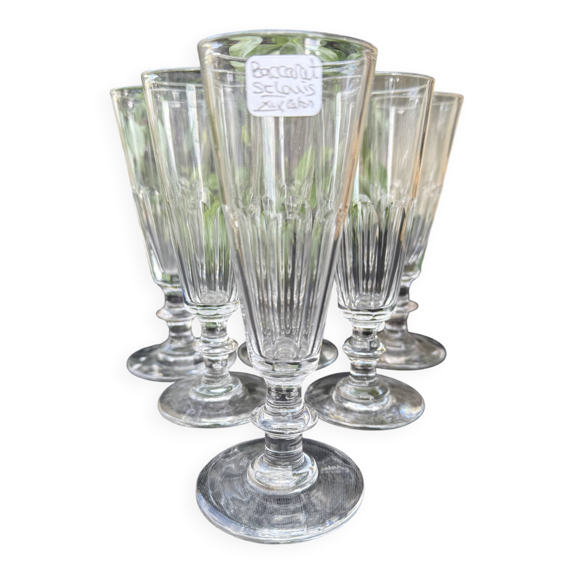 6 Champagne Flutes – 19th Century Cut Crystal – Baccarat/St.Louis