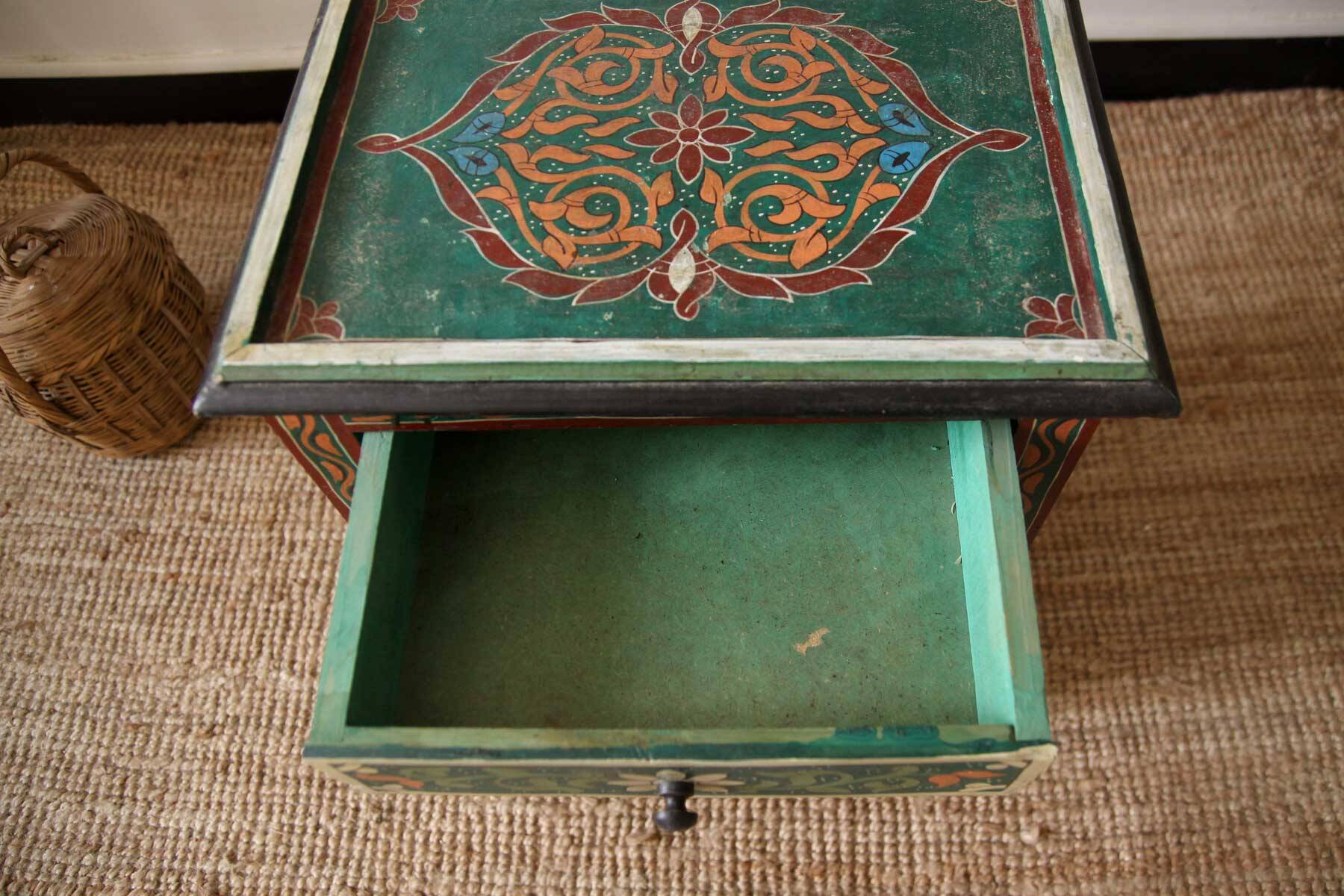 Hand painted wooden bedside table