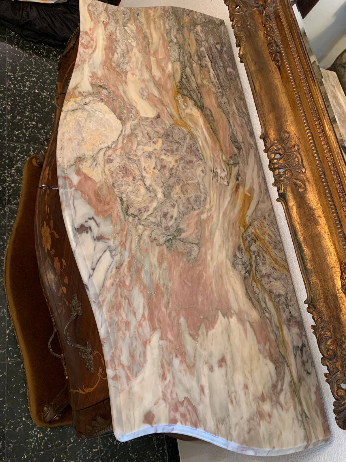 Walnut chest of drawers with marquetry and marble, 1958