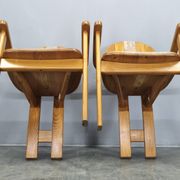 Set of 8 Czech Postmodern Pine Dining Armchairs, 1970s