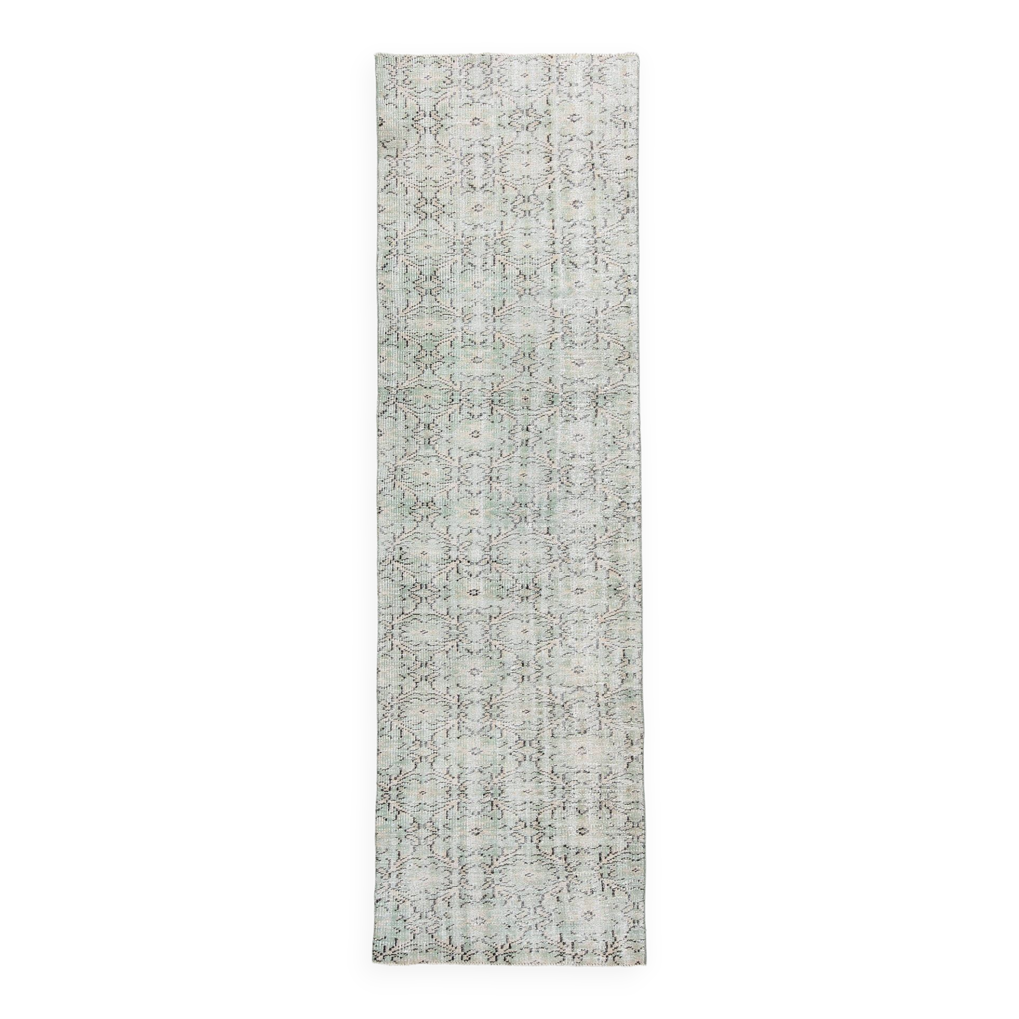 3x9 Shades Of Light Green & Black Vintage Runner Rug, 81x275Cm