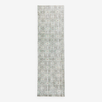 3x9 Shades Of Light Green & Black Vintage Runner Rug, 81x275Cm