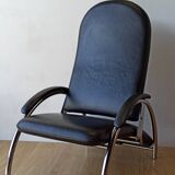 Chromed leather armchair, chaise longue from the 1970s.