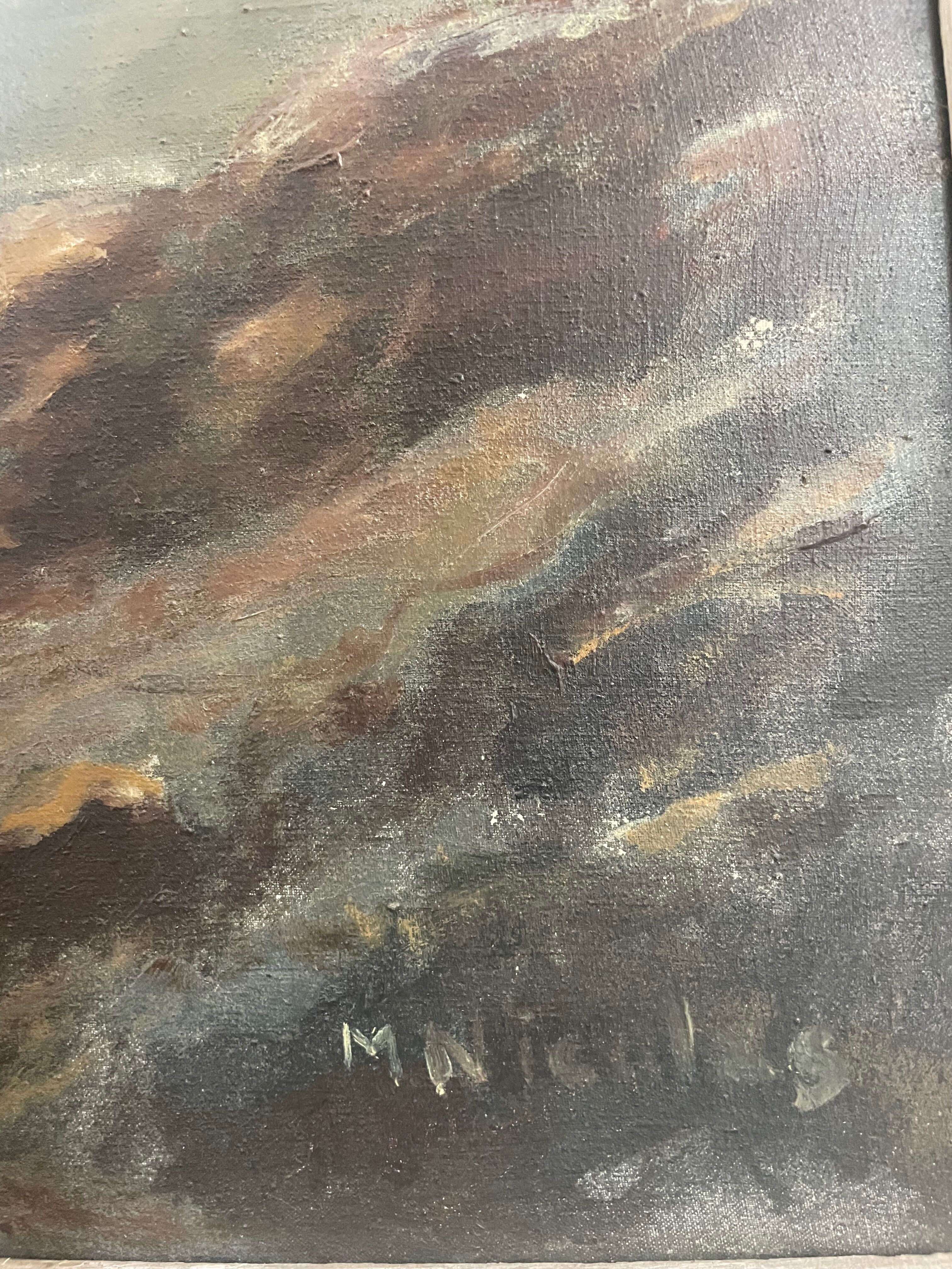 Old painting Max Erich Nicolas XXth Marine