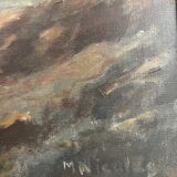 Old painting Max Erich Nicolas XXth Marine
