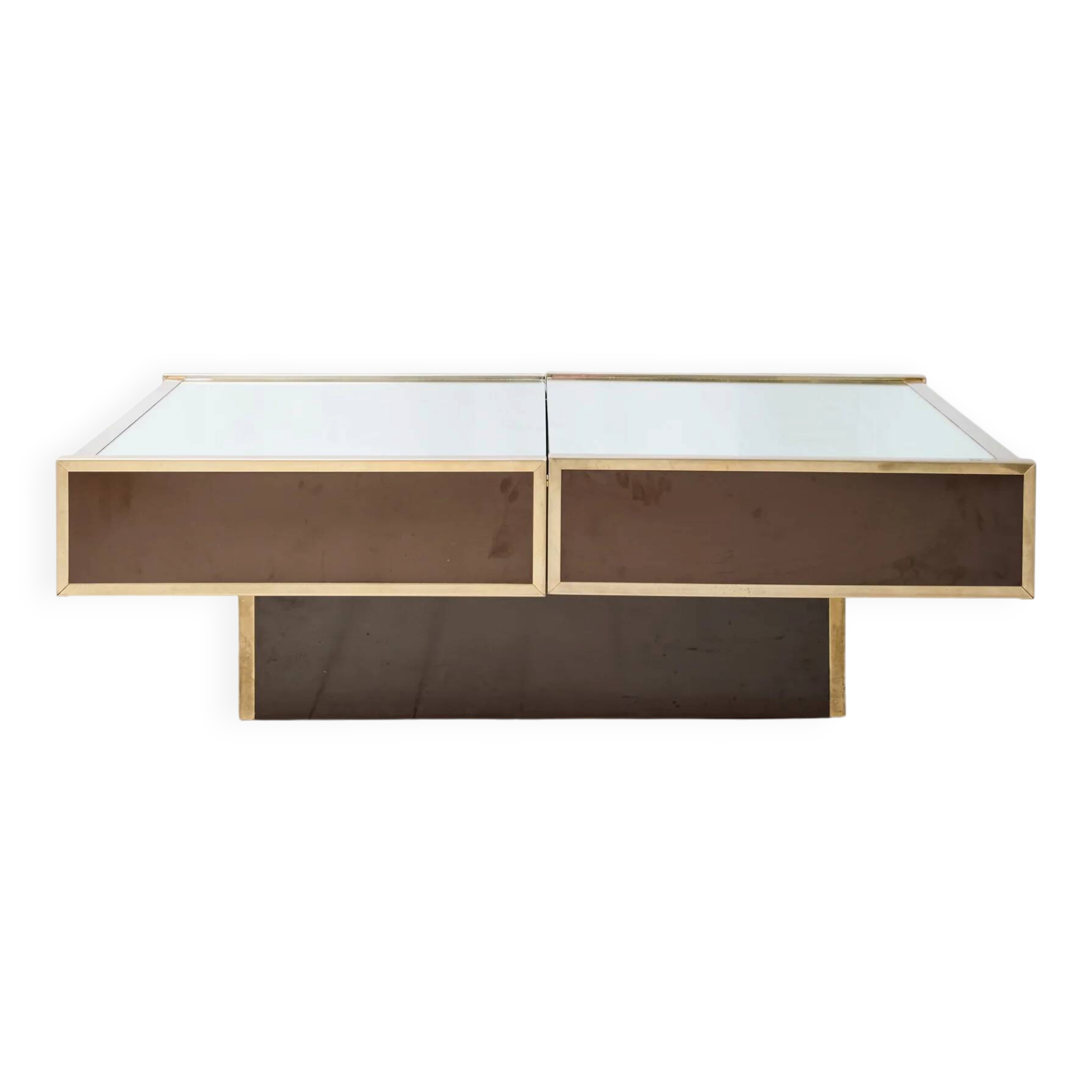 Table basse bar miroir et marron, Willy Rizzo, Cidue, 1970s
