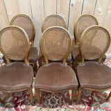 Set of 6 Louis XVI medallion chairs in wood and caning.