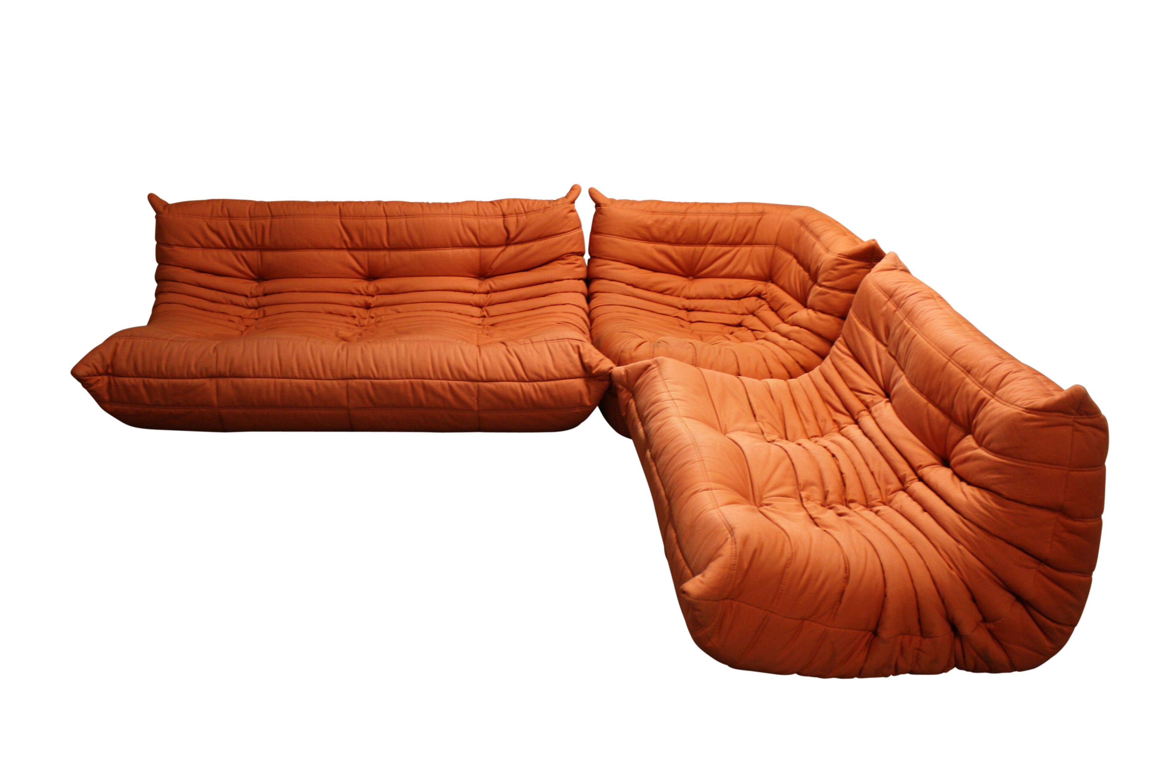 Modular 3 piece orange sofa by Michel Ducaroy for Ligne Roset