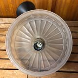 Ancienne Suspension Verre Moulé Transparent + Support Laiton Vintage
