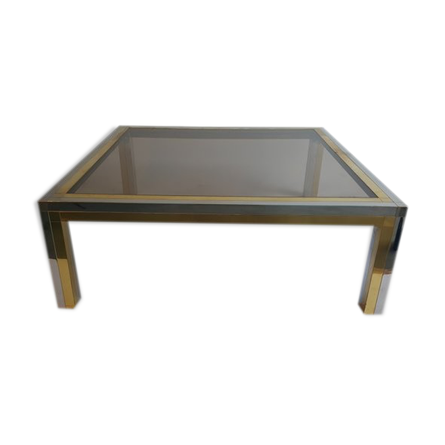Coffee table in chromed metal and brass