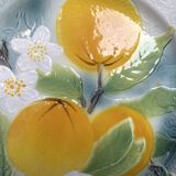 Vintage celadon green slipware plate with fruit decoration - Saint Clément