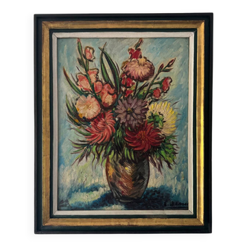 Colorful still life painting 20th century frame E.Bouche