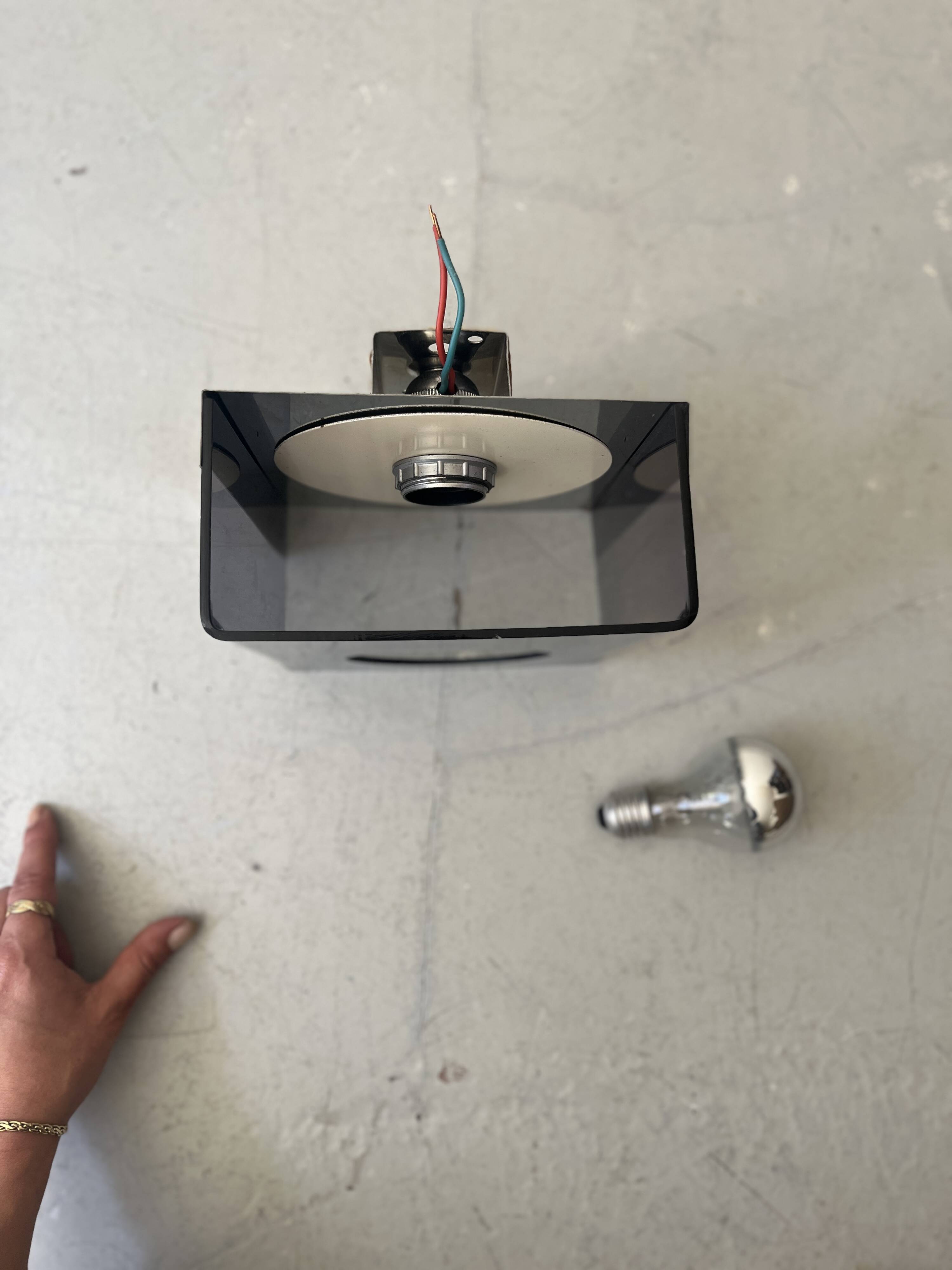 Wall lamp in chromed metal and plexiglass disco model by Jocelyne Trocmé, 1970
