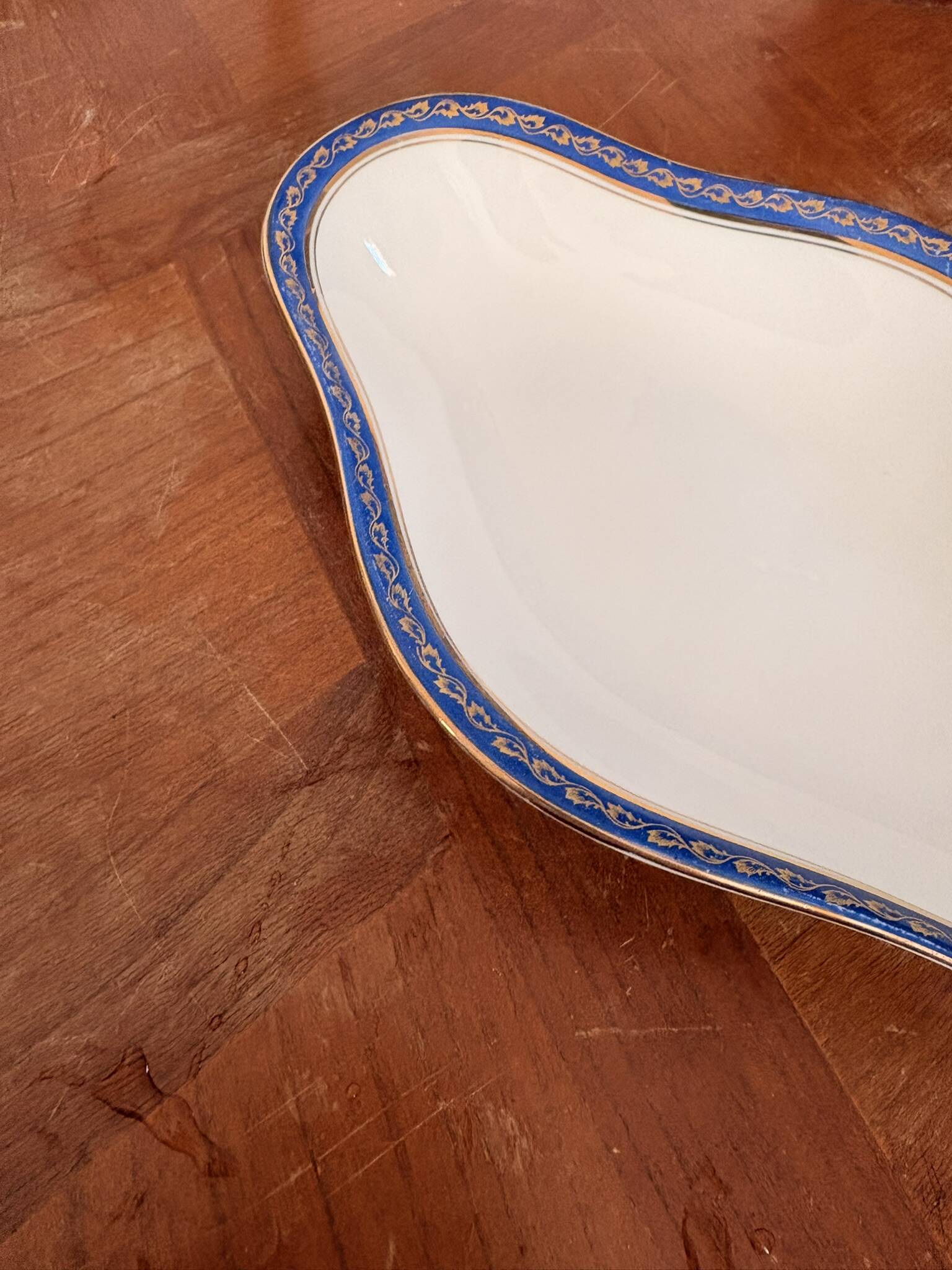Plate, Ramekin, Salad Bowl 23cm, Limoges Porcelain, Blue and Gold, Betoule