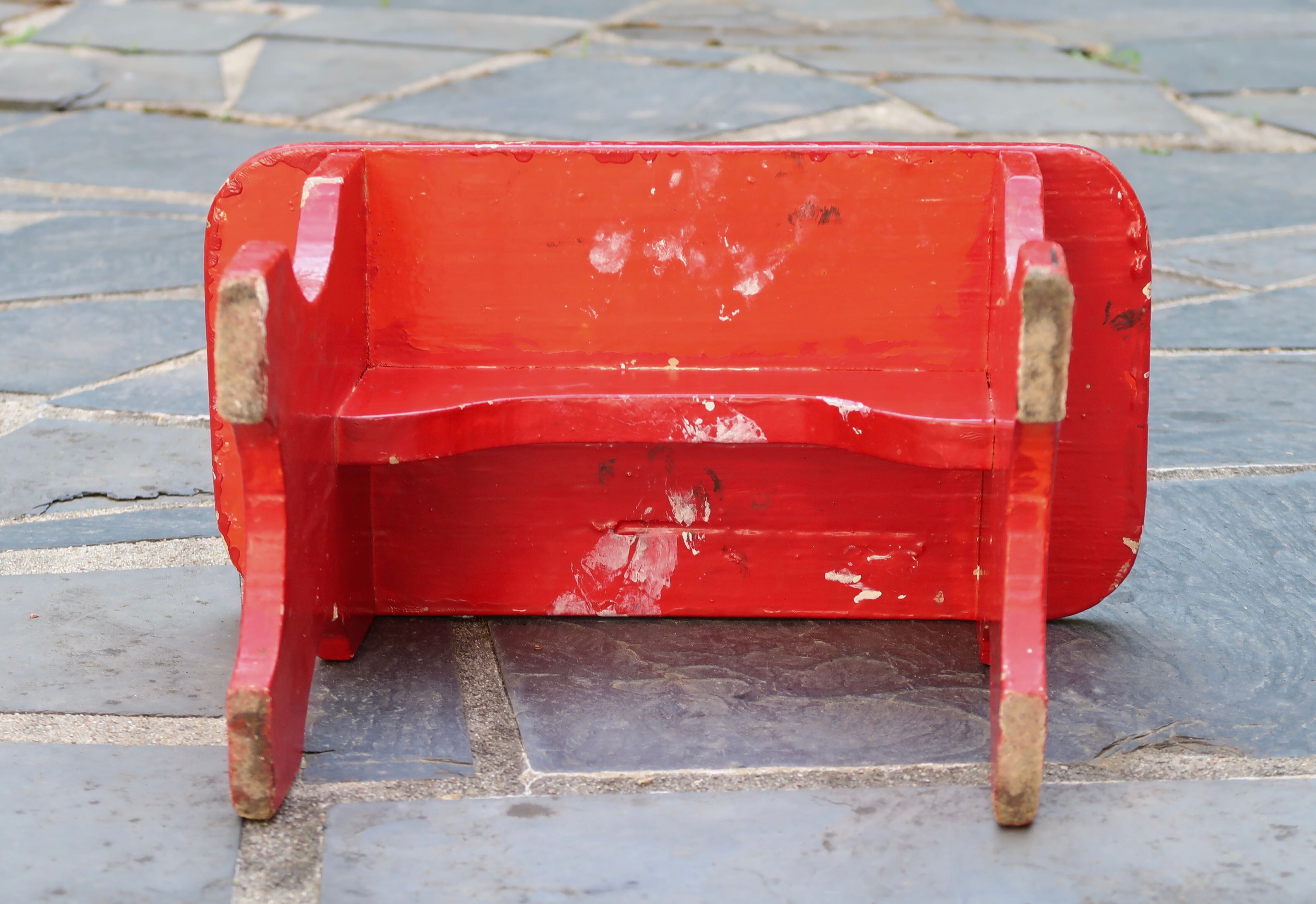 Red wooden bench, 50s