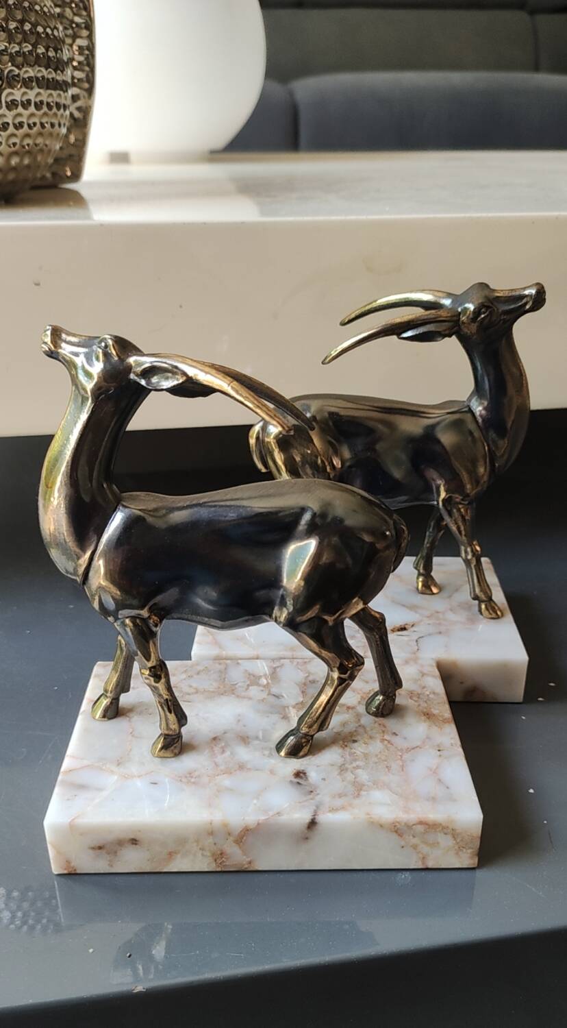 Art Deco Bookends Pair / Antelopes / Regule / Marble