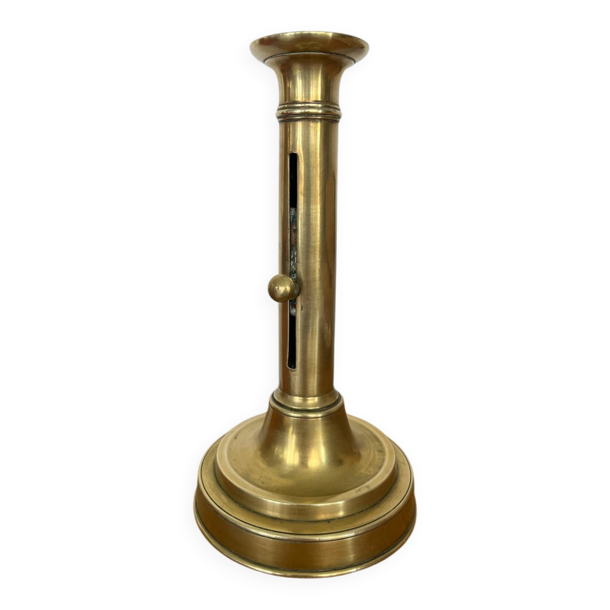 Antique brass push candle holder
