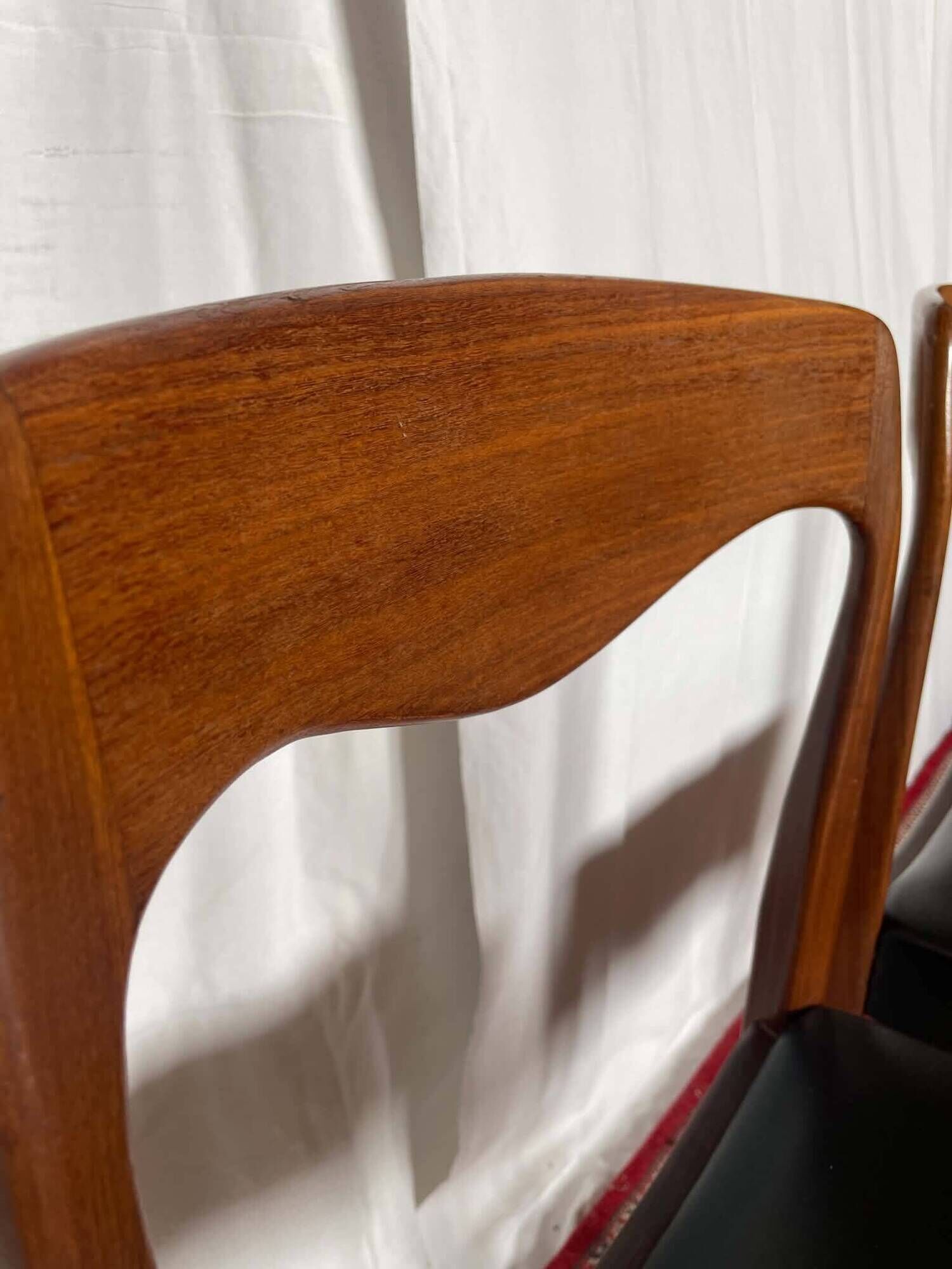 Pair of vintage teak chairs with black faux leather – Scandinavian style