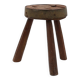 Brutalist French solid oak tripod stool with metal rim, 1850s