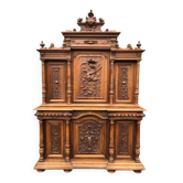 Antique Henri II style solid walnut sideboard with 6 doors and 2 drawers