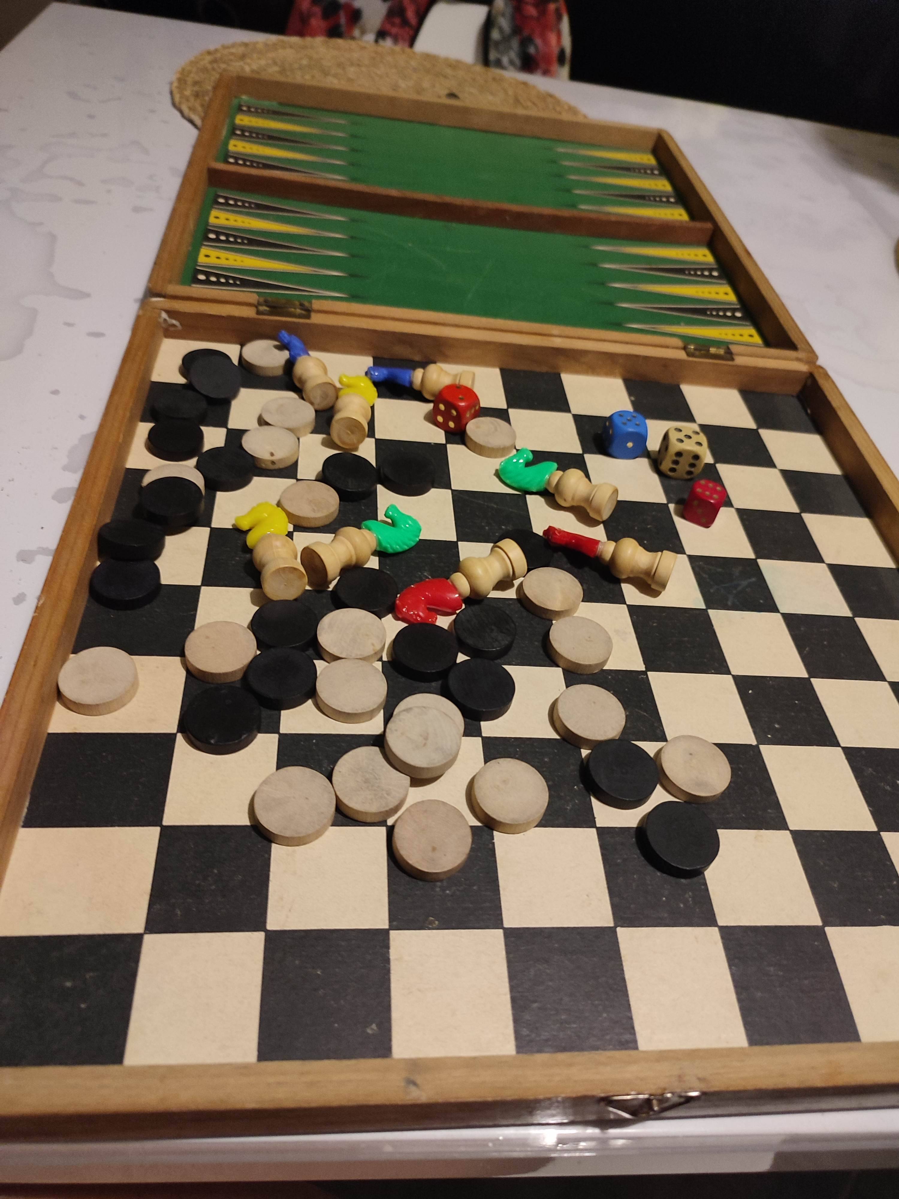 Antique Wooden Multi-Game Box - Ludo - Game of the Goose - Checkers