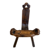 Brutalist tripod chair n2, carved solid wood, antique.