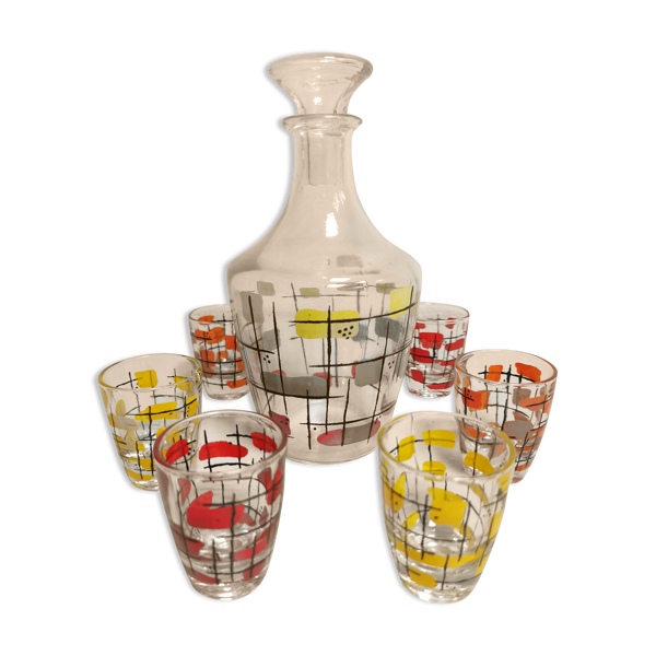 Service à liqueur digestif vintage 50 60  6 verres et 1 carafe
