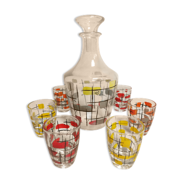 Service à liqueur digestif vintage 50 60  6 verres et 1 carafe