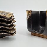 Ensemble de 6 cendriers et porte cendriers en céramique -1970