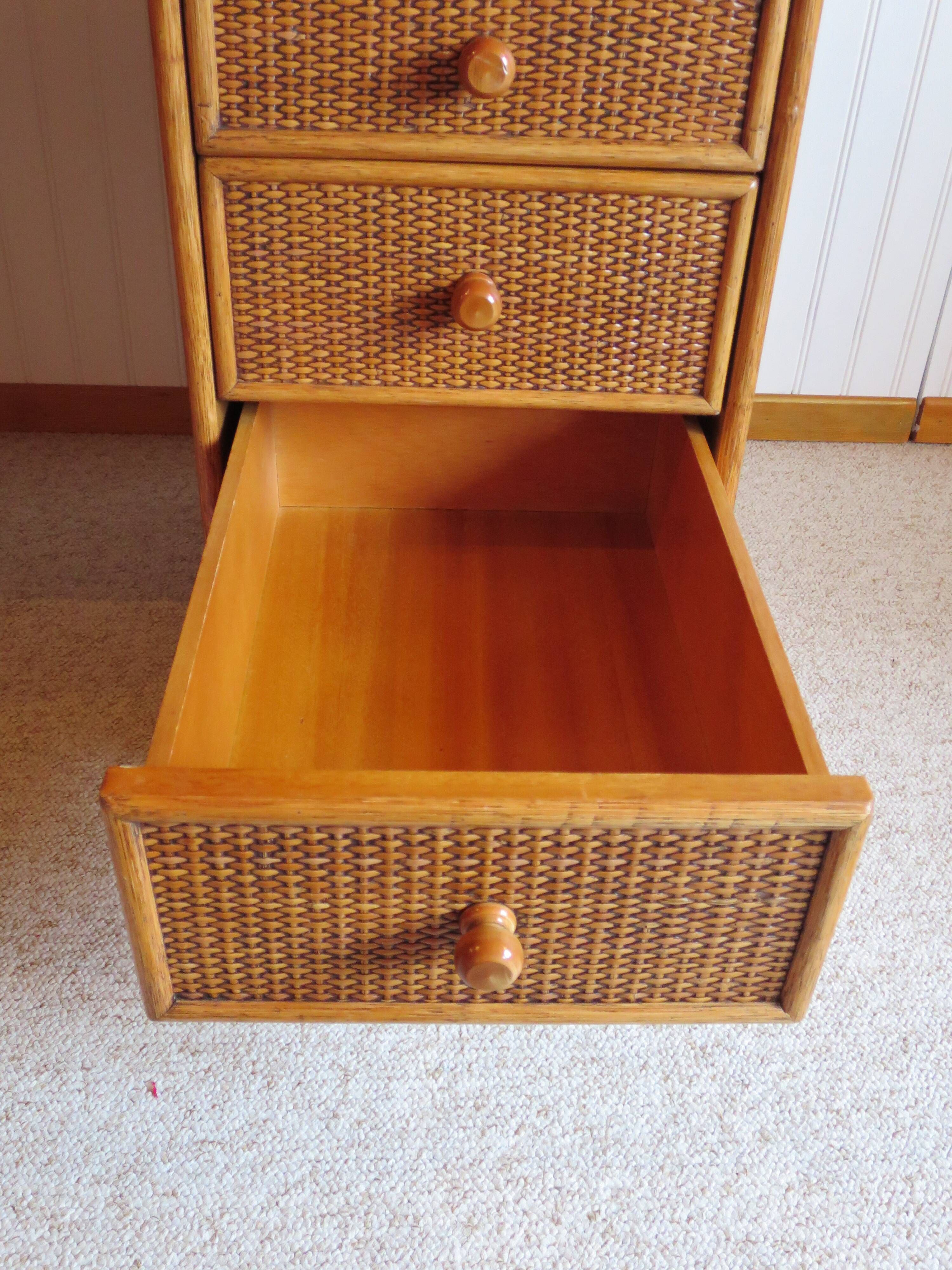 Rare vintage desk Ash and woven rattan - Large top - 6 drawers - Functional desk