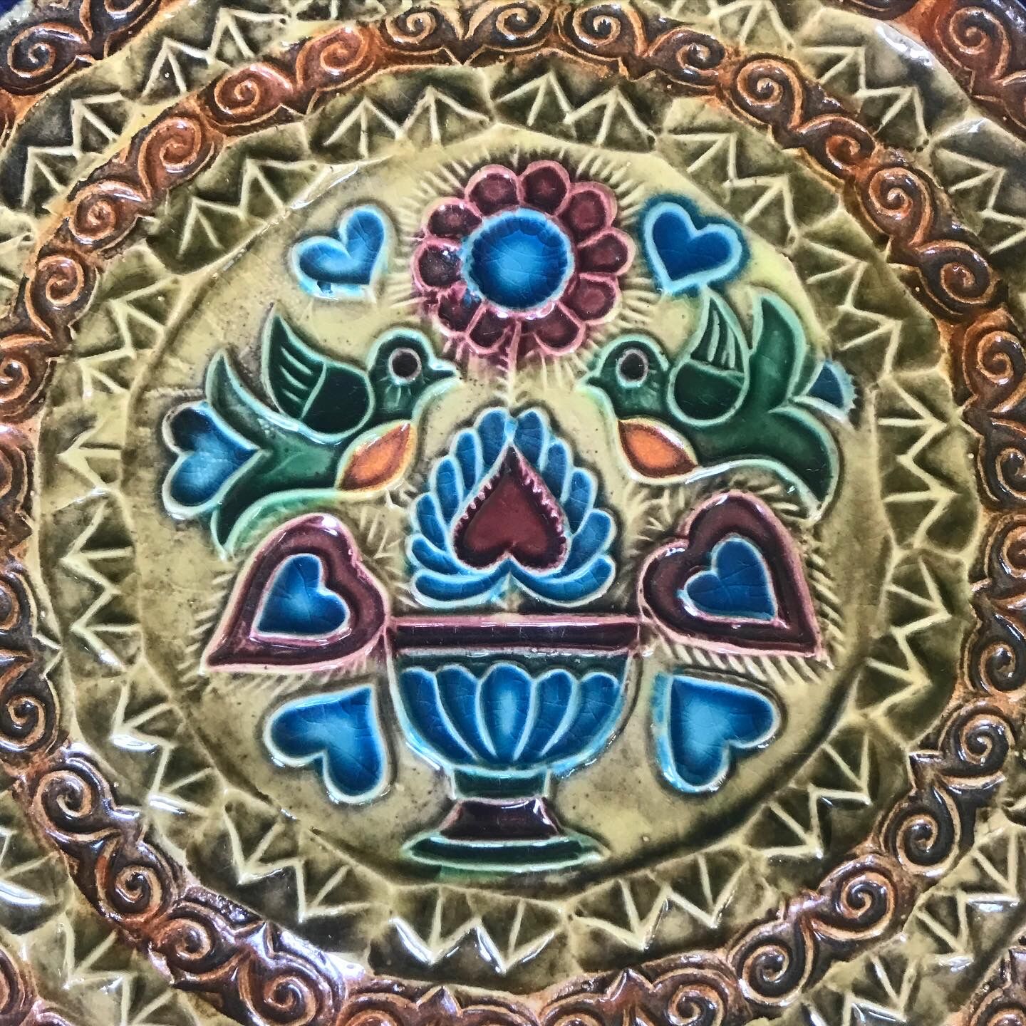 Large ceramic dish by Jean Claude Taburet in Quimper Brittany