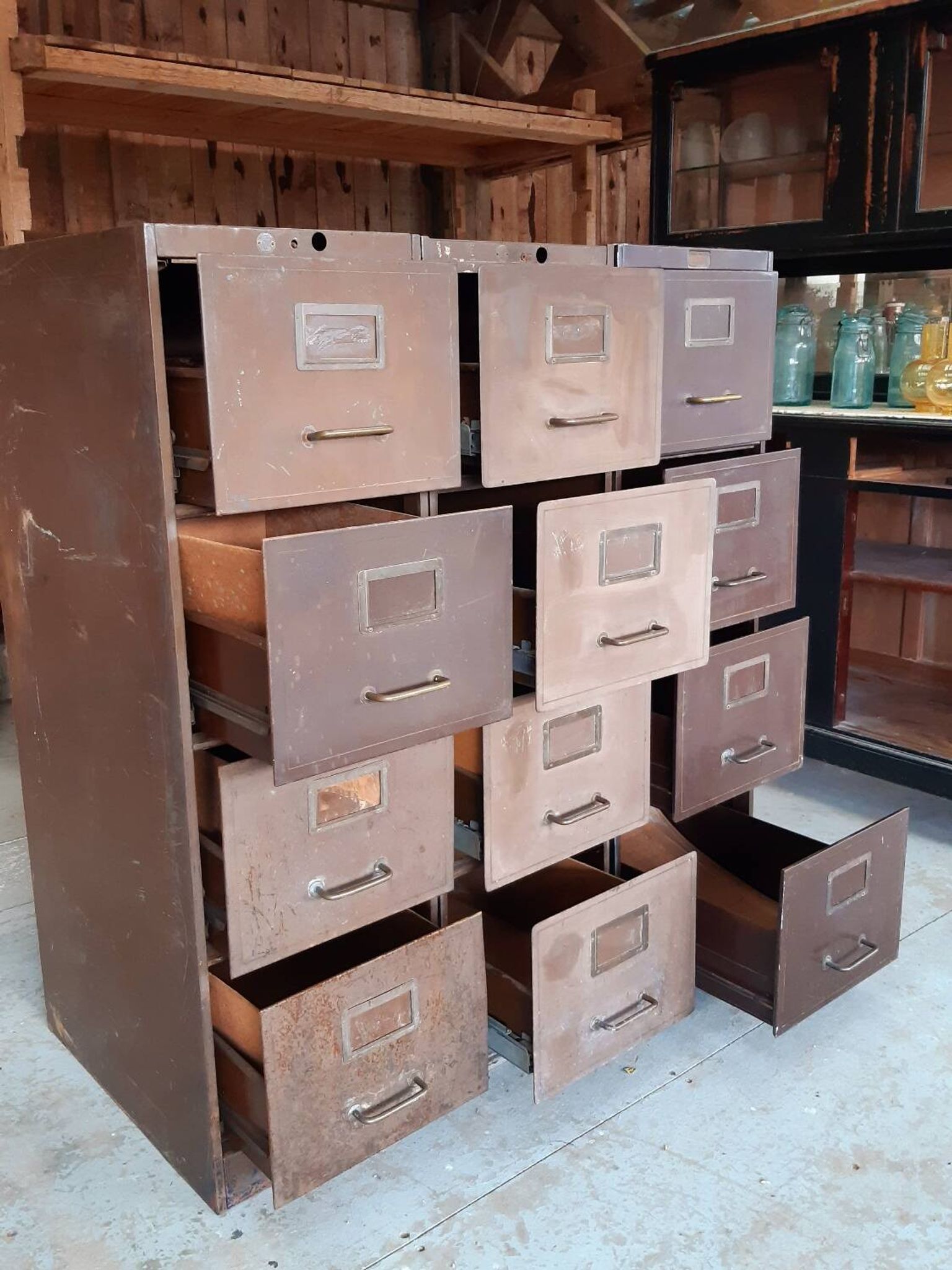 Set of industrial drawer cabinets.
