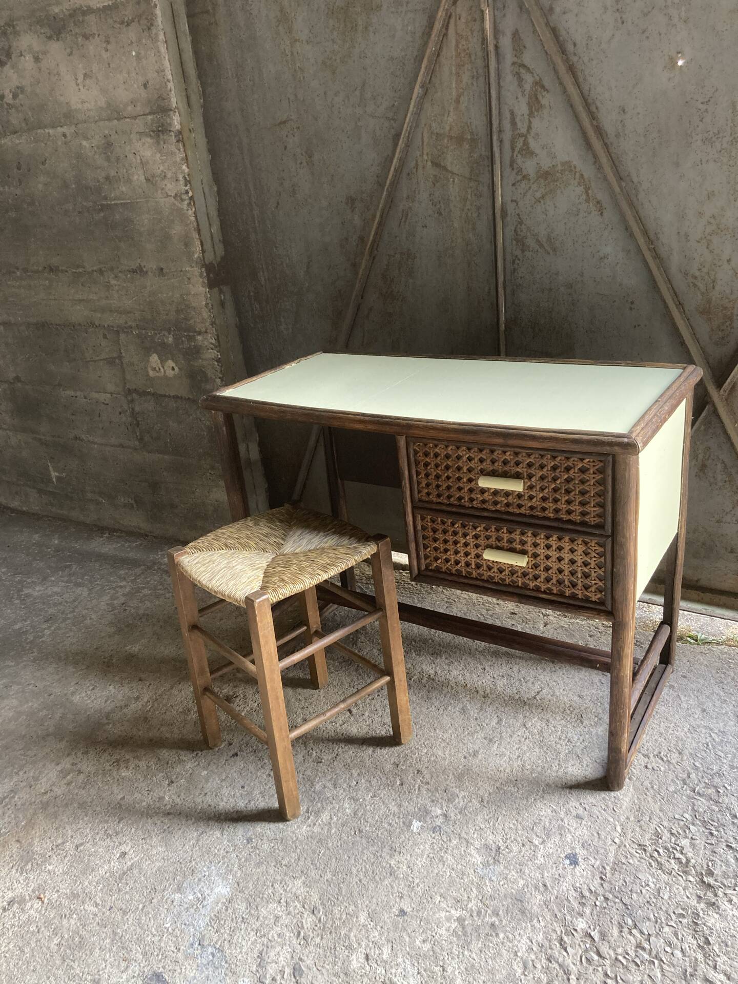 Parisian desk wicker wood bamboo